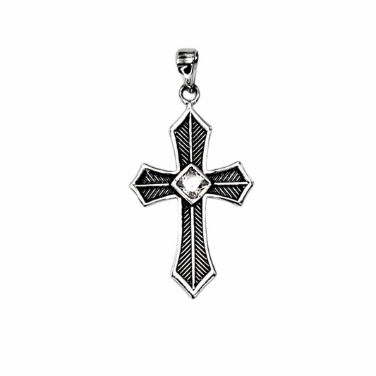 Cross With One CZ Pendant